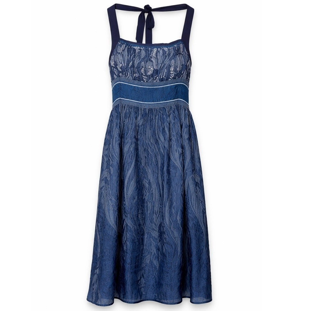 Anthro AND Sundress Womens Small Blue Floral Tie Back Boho Midi Dress Flowy‎